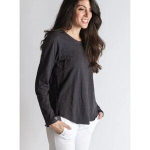 NWT Leallo Farrah Long Sleeve Tee Top Black Cotton Size Large